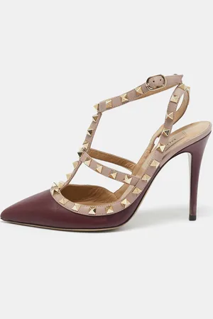 VALENTINO /Beige Leather Rockstud Ankle Strap Pumps Size 38