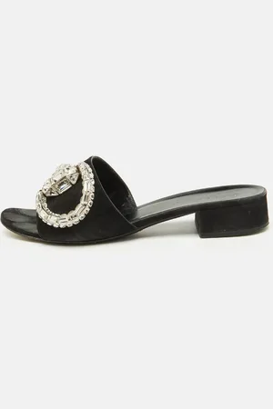Gucci Suede Crystal Embellished Maxime Slide Sandals Size 39