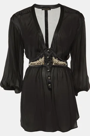 Roberto Cavalli Silk Chiffon & Satin Trim Detail Tunic Top M