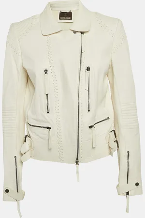 Roberto Cavalli Textured Leather Zip-Up Biker Jacket L