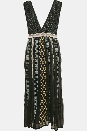 M Missoni /Blue Patterned Knit Plunge Neck Midi Dress L