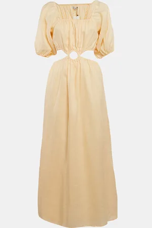 FAITHFULL THE BRAND Orange Linen Cut-Out Trianita Maxi Dress M