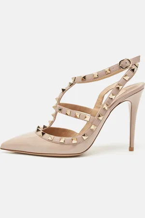 VALENTINO Leather Rockstud Ankle Strap Pumps Size 38.5