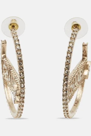 CHANEL Strass Crystals Tone Hoop Earrings