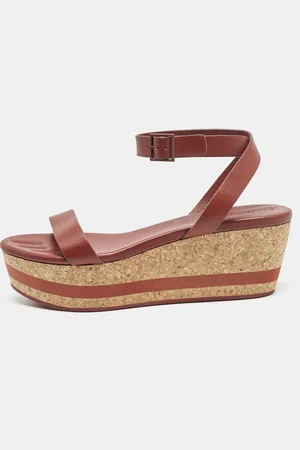 See by Chloé Leather Cork Wedge Platform Ankle Strap Sandals Size 39