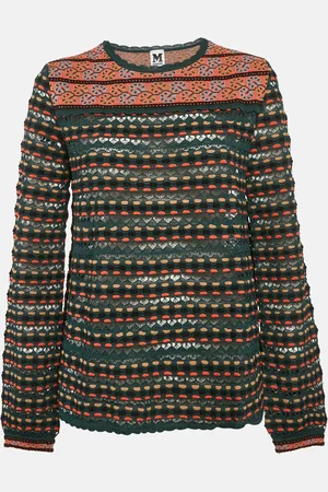M Missoni Teal Pointelle Knit Long Sleeve Knit Top L