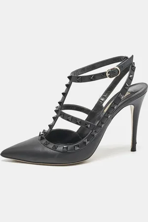 VALENTINO Leather Rockstud Ankle Strap Pumps Size 39.5
