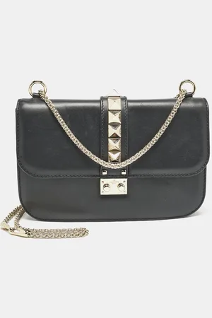 VALENTINO Leather Medium Rockstud Glam Lock Flap Shoulder Bag