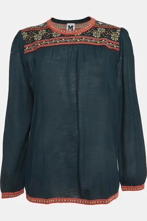 M Missoni Teal Floral Pattern Knit Long Sleeve Top L