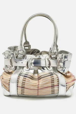 Burberry /Beige Sliced Coated Canvas and Leather Large Beaton Tote