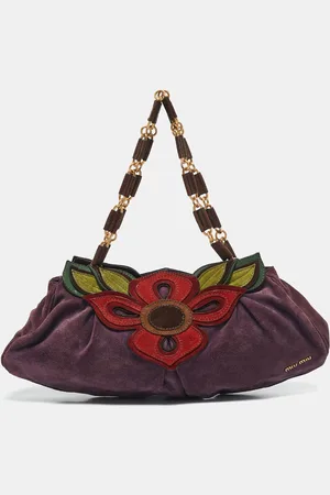 Miu Miu Suede Floral Patch Shoulder Bag
