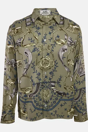 Hermès Printed Silk Button Front Long Sleeve Shirt M