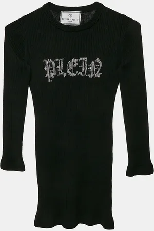 Philipp Plein Junior Crystal Embellished Rib Knit Wool Bodycon Dress 8 Yrs