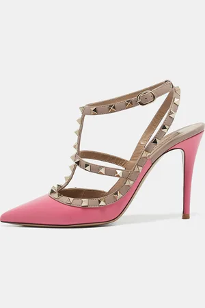 VALENTINO /Beige Leather Rockstud Ankle Strap Pumps Size 39.5