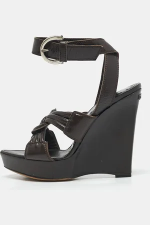Saint Laurent Saint Laurent Leather Ankle Strap Wedge Sandals Size 35