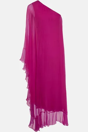 VALENTINO Fuchsia Silk Chiffon One-Shoulder Maxi Dress S