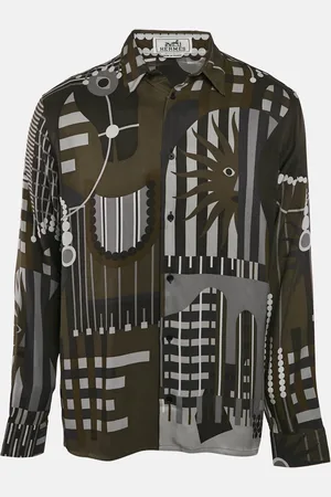 Hermès Printed Silk Button Front Long Sleeve Shirt M