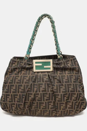 Fendi Tobacco Zucca Canvas And Patent Leather Large Mia Shoulder Bag