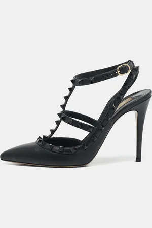 VALENTINO Leather Rockstud Ankle Strap Pumps Size 40