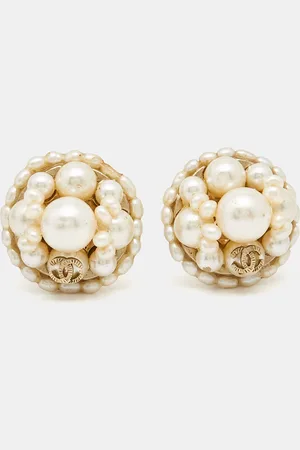 CHANEL CC Faux Pearl Tone Earrings