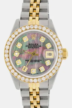 Rolex Custom Tahitian MOP Diamond 18K Yellow Gold Stainless Steel Datejust Automatic Women