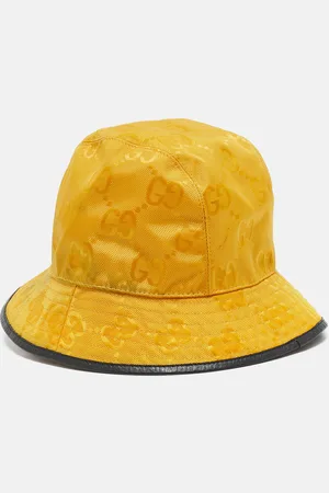 Gucci Logo Leather Applique GG Canvas Bucket Hat