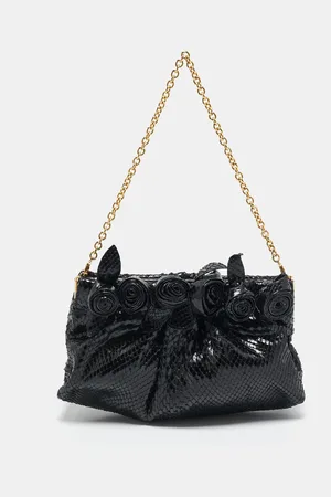 VALENTINO Snakeskin Fleur Chain Clutch