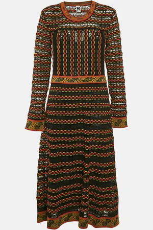M Missoni /Green Patterned Knit Long Sleeve Midi Dress M