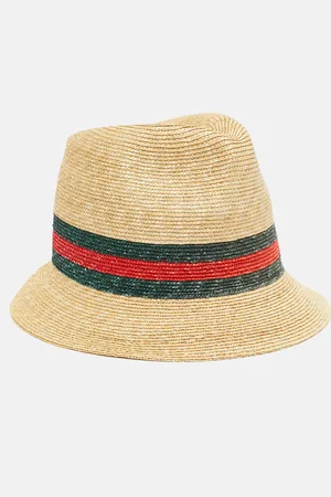 Gucci Web Print Straw Fedora Hat M