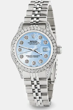Rolex Custom Flower Diamond Stainless Steel Datejust Automatic Women
