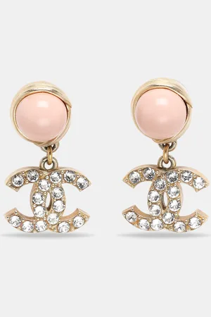 CHANEL Gold Tone/ Resin & Strass CC Drop Earrings