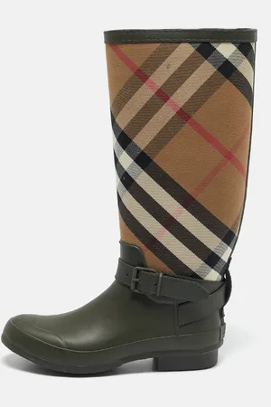 Burberry /Beige Rubber and Vintage Check Canvas Simeon Rain Boots Size 41