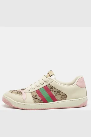 Gucci Nubuck Leather and Crystal GG Canvas Screener Sneakers Size 41.5