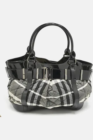 Burberry /Grey Check Quilted Nylon and Patent Leather Healy Tote