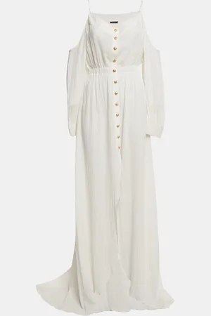 Balmain Gauze Cotton Cold Shoulder Maxi Dress M