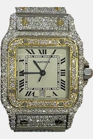 Cartier Customised White Diamond 18K Yellow Santos Galbee 187901 Quartz Women