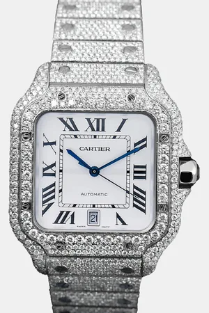 Cartier Customised 25CT Diamond Stainless Steel Santos 1847 Automatic Men