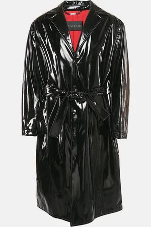 VERSACE Coated Cotton Button Front Belted Overcoat L