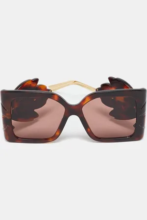Gucci Tortoise GG0535S Leaf Motif Oversized Sunglasses
