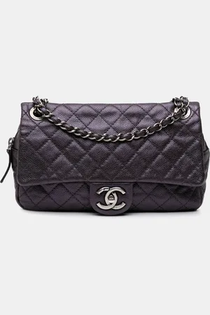 CHANEL Plum Jumbo Quilted Caviar Easy Flap Bag