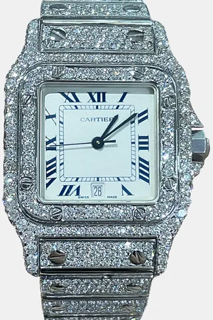 Cartier Customised Diamond Stainless Steel Santos Galbee 98790 Quartz Women