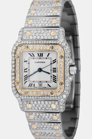 Cartier Customised White Diamond 18K Yellow Gold Santos W20012C4 Quartz Women