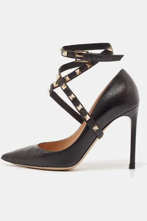 VALENTINO Leather Rockstud Ankle Wrap Pumps Size 38
