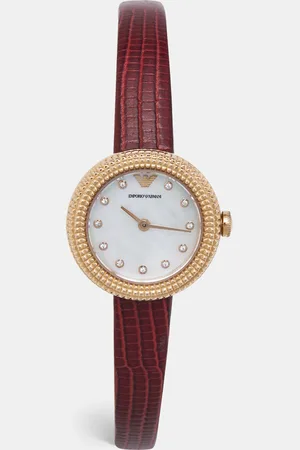 Emporio Armani Mother Of Pearl Gold Plated Stainless Steel Leather AR11417 Women