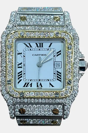 Cartier Customised Diamond 18K Yellow Gold Santos Galbee 187901 Quartz Women