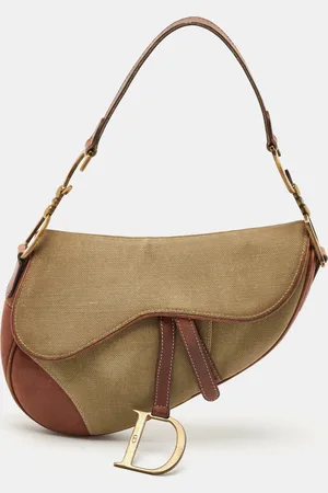 Dior /Olive Green Canvas and Patent Leather Saddle Bag