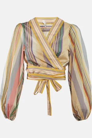 ZIMMERMANN Striped Cotton Wrap Crop Top M
