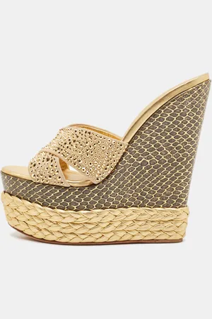 Giuseppe Zanotti Suede Crystal Embellished Platform Wedge Sandals Size 40