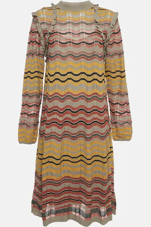 M Missoni /Multicolor Patterned Knit Ruffled Midi Dress L