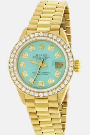 Rolex Customised Green Diamond 18K Yellow Gold Automatic Women